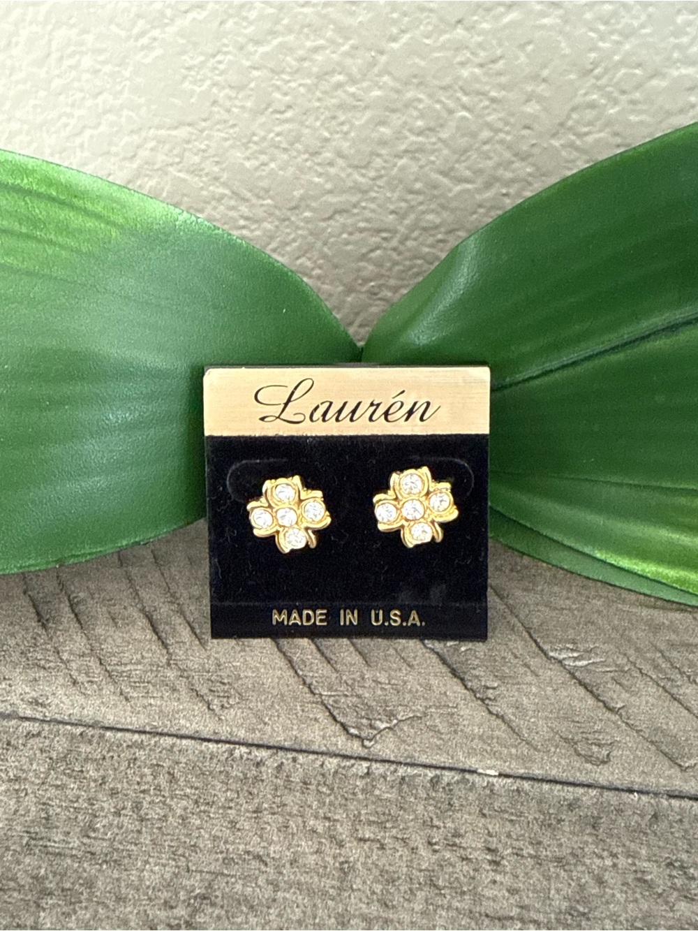 Gold Crystal Flower Stud Earrings - Gold